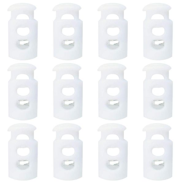 sourcing map 12pcs Durable White Plastic Cord Lock Stopper End Spring Stop Toggle Fastener Stopper Rope End