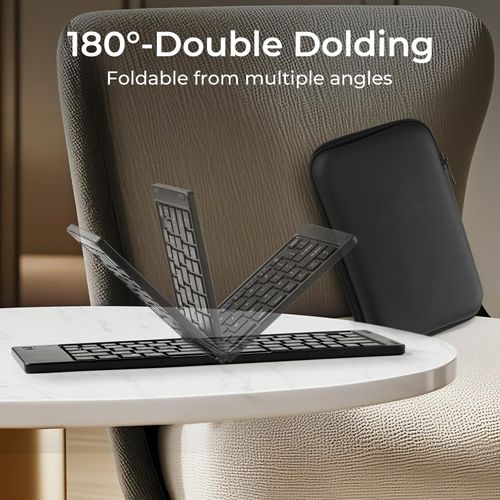 Foldable Keyboard and Mouse, 2.4G Wireless+Dual Bluetooth5.0 Folding Keyboard & Mouse Combos for Business and Travel, USB-C Rechargeable Portable Keyboard Mouse for iPads, Phones, Tablets-Black