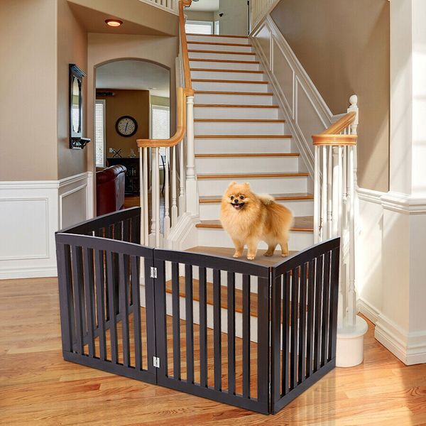 4 Panels Wooden Folding Pet Dog Gate Fence Freestanding Indoor MDF Coffee