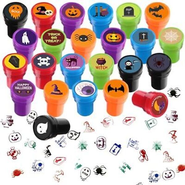 24-Pack Halloween Self-Inking Stamps, Spooky Themes with Ghosts, Bats,