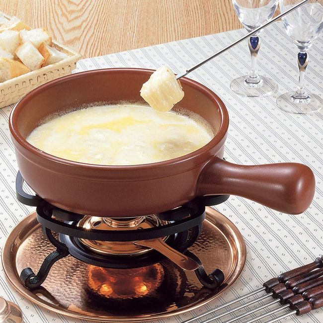 Shinko Metal T-200P Fondue Pot, Brown, 7.9 inches (20 cm), Cheese Pan, Ceramic Plate