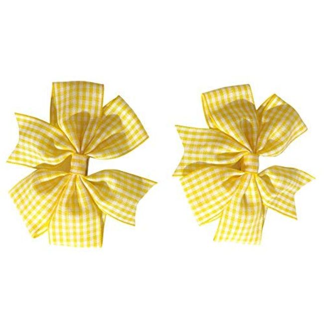 2 x Yellow Gingham Check Hair Bows Hair Clips Ideal for Matching BTS Back to School Summer Dress's Uniform