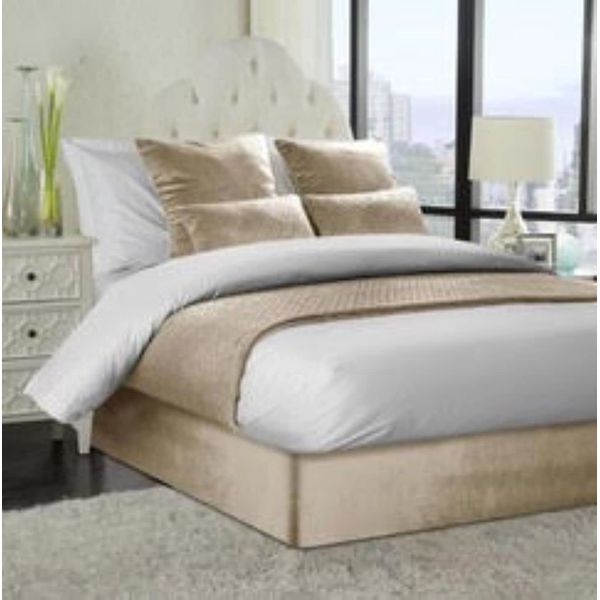 Soft French Velvet Divan Bed Base Wrap Valance in Double Bed Size in Champagne 42cm Deep