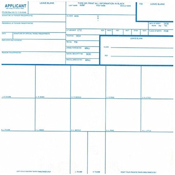 FD-258 Fingerprinting Cards, 100 PACK