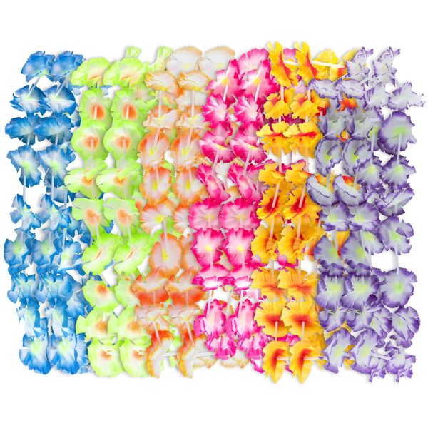 Super Z Outlet Giant Hawaiian Ruffled Simulated Colorful Luau Silk Flower Leis Jumbo Necklaces for Tropical Island Beach Theme Party Event, Birthday Supplies, Costume (12 Pack)