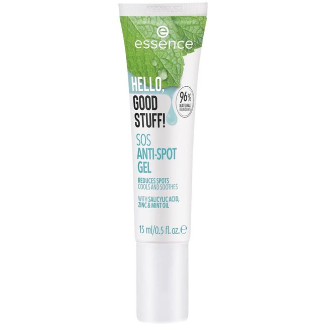 essence HELLO, GOOD STUFF! SOS ANTI-SPOT GEL, Gesichtsroller, transparent, für unreine Haut, Expressergebnis, pflegend, vegan, Mikroplastik Partikel frei, Nanopartikel frei (15ml)