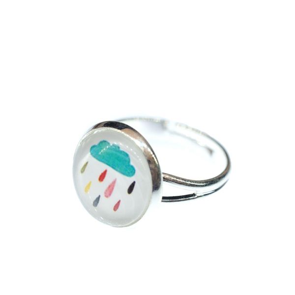 Miniblings Colorful Raincloud Ring Cabochon Silver Plated Rainfall Rainbow