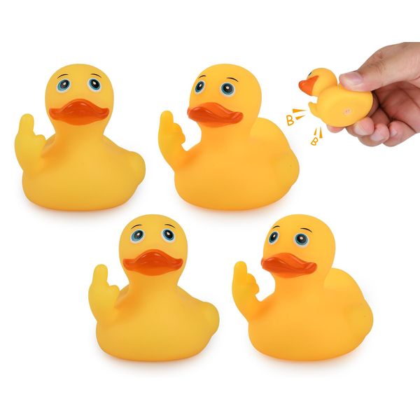 DS. DISTINCTIVE STYLE Middle Finger Rubber Ducks 4 Pieces Yellow Rubber Duck 2.16 Inch Funny Car Ornaments Duck for Car Dashboard Decoration, Computer Monitor Decor