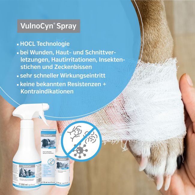 Alfavet VulnoCyn Spray, Wundspray für Hunde, Katzen und Kleintiere, gegen Bakterien, Viren und Pilze, Pumpspray 75 ml