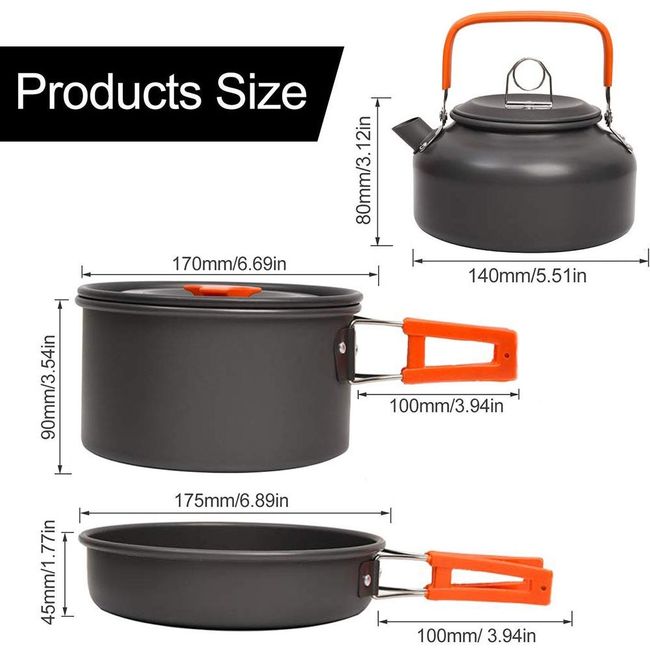  Outdoor Camping Cookware Set with Pot Pan and Kettle