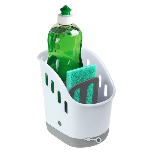 Kitchen Sink Sponge Holder, Dish Soap Caddy Organizer Kitchen Sink Basket Organization with Removable Compartment Non-Slip Base, Sponge Holders for Sink with Holes for Brush Sink Utensil Holder