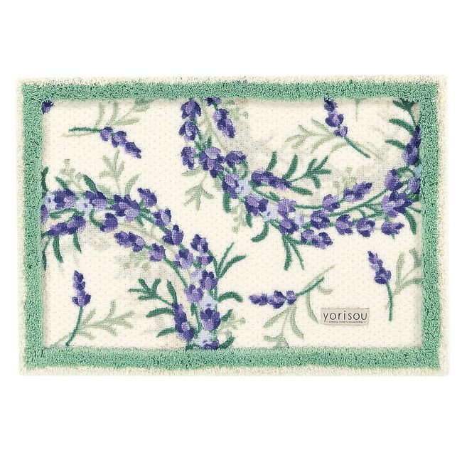 Senko S.D.S Lavender Bath Mat, Approx. 17.7 x 25.6 inches (45 x 65 cm), Green, Floral Pattern, Antibacterial, Deodorized, Made in Japan 32681