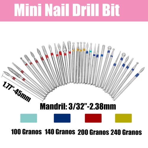 Treki Mini Nail Drill Bit Set, 30pcs Small Diamond Nail Bits 3/32 Nail Drill File Bits Home Salon Manicure Pedicure Remove Cuticle Tools for Acrylic Nails, Dog Nail