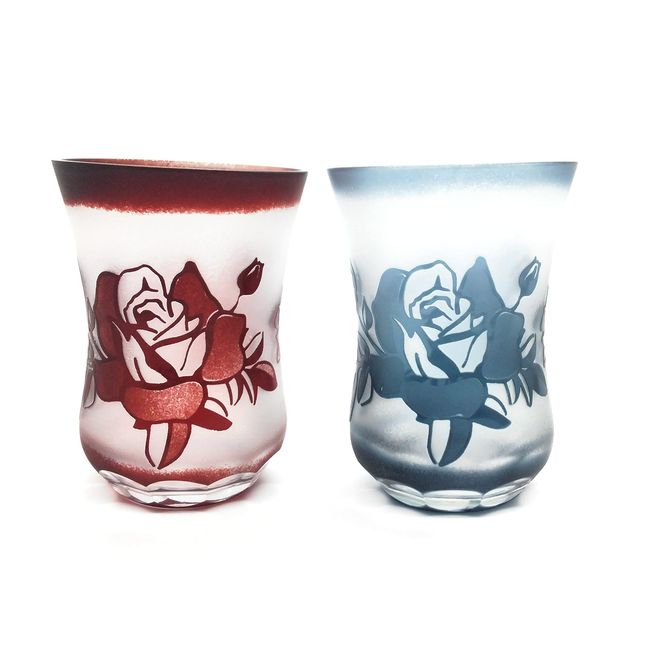 Carved 切子 Roses Liquor Charger Pair Glass Gift