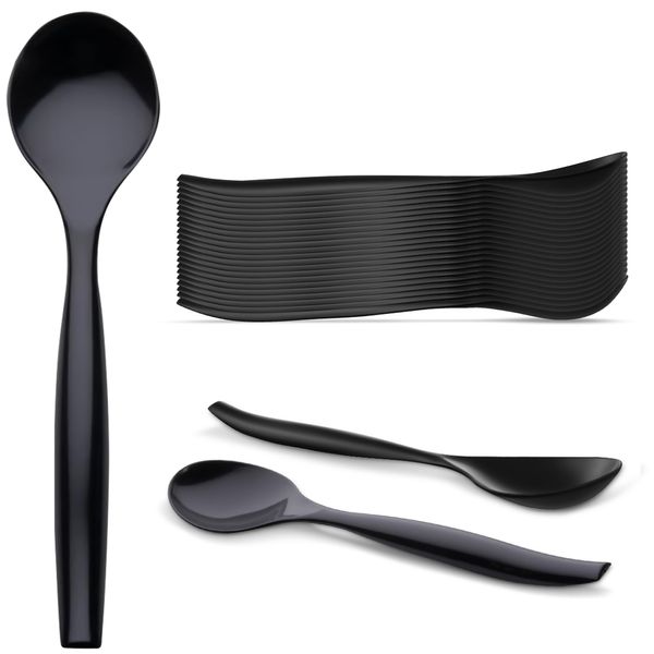 C&S Event Supply Co. 10" Plastic Serving Utensils, Disposable Plastic Serving Spoons, Reusable, Disposable, For Weddings, Catering, Buffets, Parties and Events, Bulk 12 Pack - Black