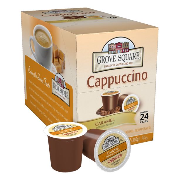 Grove Square Cappuccino Pods, Caramel, Single Serve (Pack of 24) (Packaging May Vary)