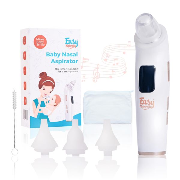 Easy Maternity Baby Nasal Aspirator with Calming Night Light Soothing Music for Newborns, Babies and Toddlers, Soft Silicone Tips