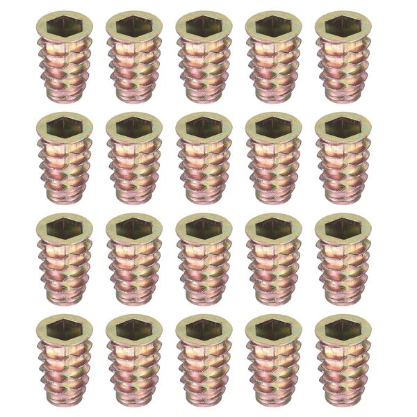 sourcing map 25Pcs Threaded Inserts, 3/8"-16x1" Zinc Alloy Hex-Flanged Nut Threaded Inserts for Wood Working Tools and Accessories