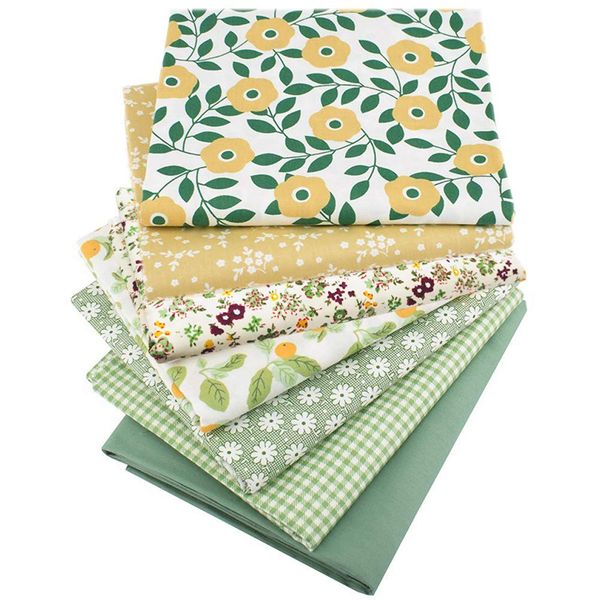 Qiuyan 7pcs 10" X 10" (25cm X 25cm) Cotton Fabric Patchwork Squares Floral Fabric Fat Quarters Fabric Bundles Patchwork Fabric - Green Serie