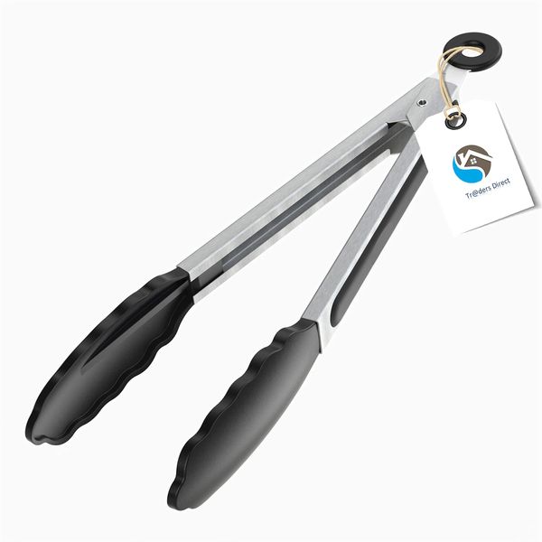 Tr@dersDirect Kitchen Tongs | Premium 9" Stainless Steel Silicone Tongs Kitchen with Silicone Tips utilized as BBQ Tongs, Cooking Tongs, Serving Tongs | BPA & PVC Free Kitchen Tongs for Cooking.