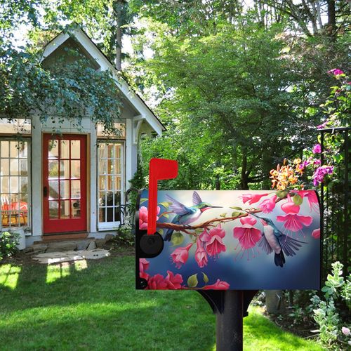 Dacawin Summer Mailbox Covers Magnetic Oversized Hummingbird Flower Mailbox Post Cover Fuchsia Hybrida Floral Mailbox Wraps Bird Pink Flowers Mailbox Decor Waterproof Garden Large Size 25.5 X 21 Inch