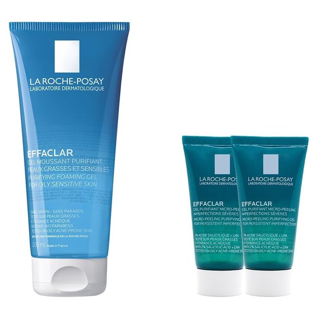 La Roche-Posay Effaclar Jel 200ml ve Mikro-Peeling Arındırıcı Jel 50mlx2 Yağlı Ciltler için Yüz & Vücut Temizleme Seti