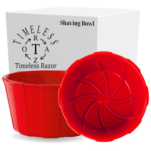 TIMELESS RAZOR Red Shaving Bowl w/Ridges - Mixes Mens Shaving Cream & Shaving Soap - Durable & Holds Heat Longer - Whip a Quick, Rich & Thick Lather - USA Made