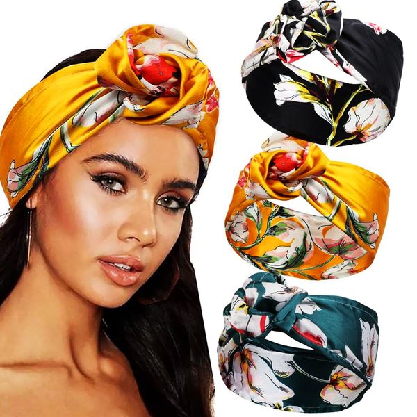 Zoestar Boho Wide Headbands Flower Hair Band Adjustable Wire Turban Headwrap Fashion Hair Bandanas for Women and Girls(Pack of 3)