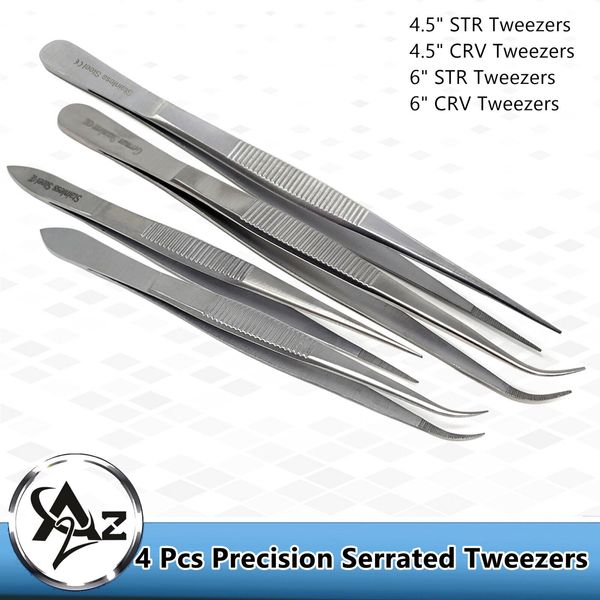 4 PACK Tweezers Long Set Craft Hobby Model Making Tools Household DIY Stainless