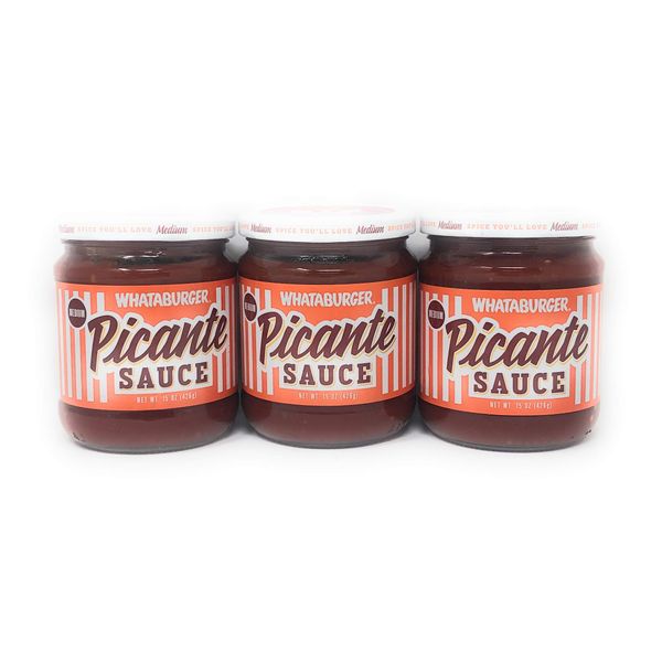 Whataburger Salsa Picante Sauce 16oz Glass Jar (Pack of 3) (Picante Sauce - Medium)