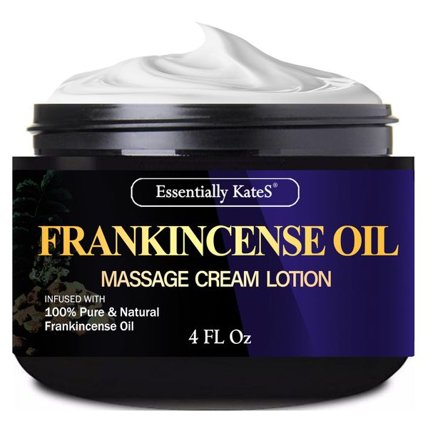 Essentially KateS Frankincense Oil Massage Cream Lotion 4 Fl Oz - Medium Glide - Helps Relax Sore Muscle and Stiffness - Helps Tone & Nourish Skin