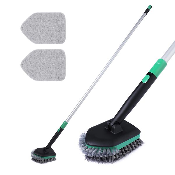 Eyliden Bathroom Cleaning Brush Deck Brush Interchangeable Brush 2 Heads Cleaning Brush Bath Cleaning Supplies Bathroom Cleaning Deck Brush Tile Brush Kitchen Bathroom Veranda Entryway Cleaning