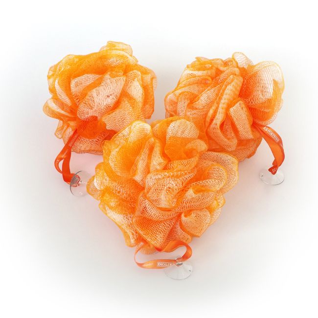 1541 London Exfoliating Bath & Shower Body Puff/Scrunchie/Buffer (Tangerine Orange) 3 pack