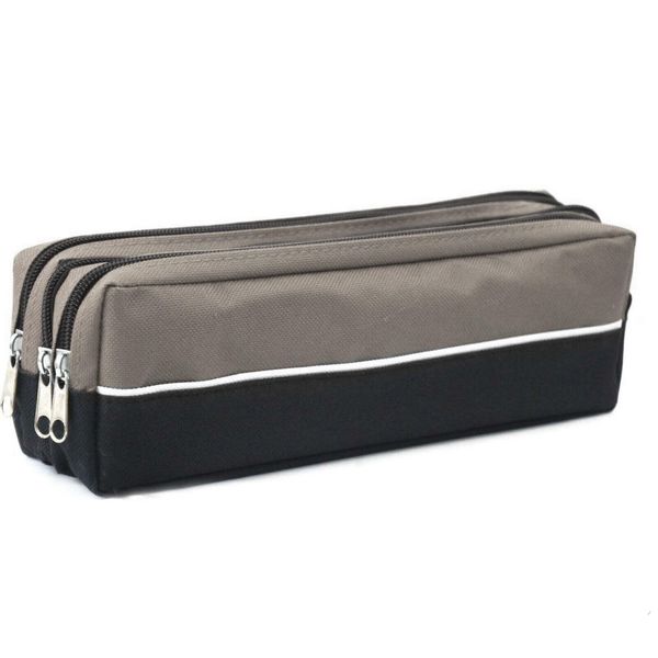 YNR Arpan Triple Pocket Zip Rectangular Large Fabric Pencil Case - School Make-up (Black) (Grey)