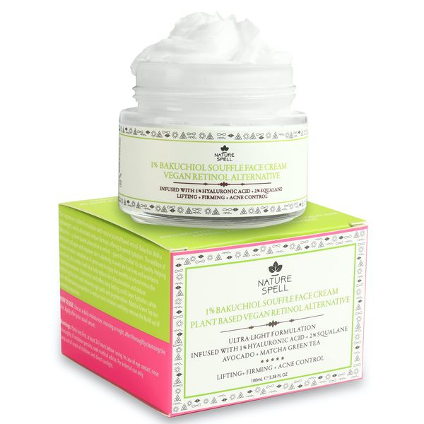 Nature Spell Natural Retinol Cream for Face 100ml – Reduces Appearance of Fine Lines – (Bakuchiol + Hyaluronic Acid) - Anti Wrinkle Face Cream – 100% Vegan Suitable for all Skin Types - Made in the UK