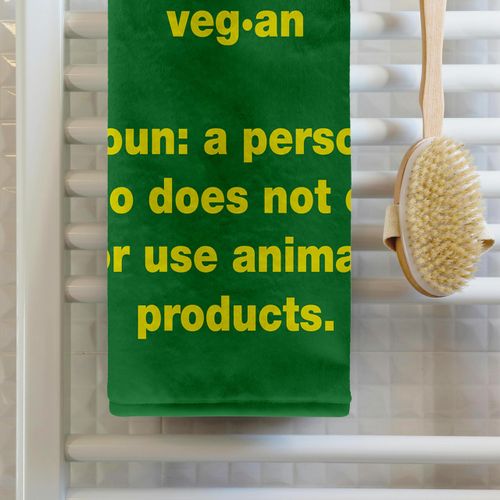 3dRose 15x22 Hand Towel - Yellow Vegan Definition on Green Background Kike Calvo Vegetarian and Vegan