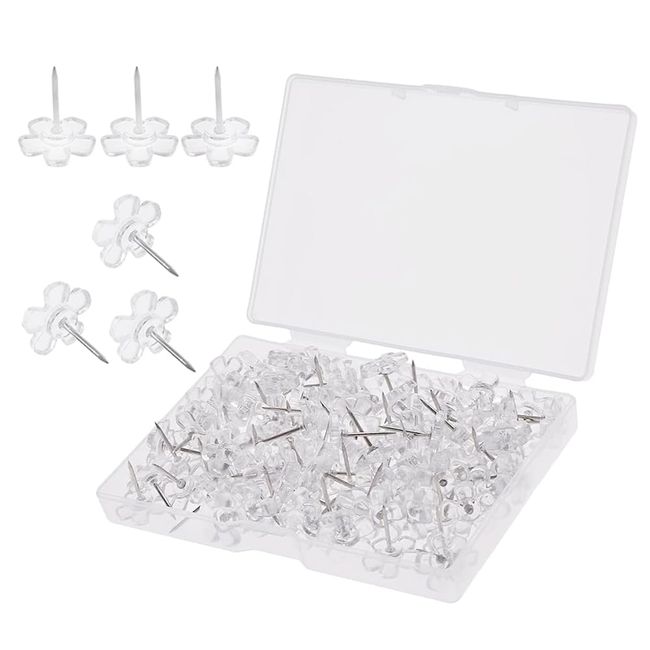 Thumbtacks Transparent Thumb Tacks Hooks, Decorative Nails, Thumbtacks No Residue, Plum Shape, Fixing Nails, 100 Pieces