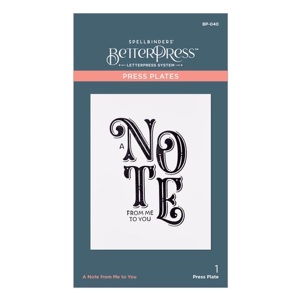 Spellbinders A Note from Me to You Betterpress Plate, Metal, ONE