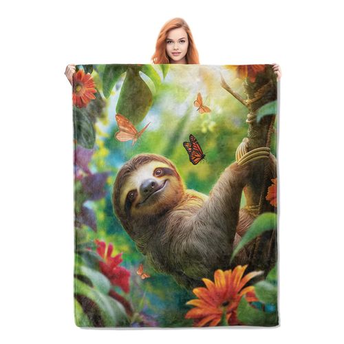 Sloth Blanket Gifts for Women Girls Adults Kids Soft Warm Lightweight Cozy Cute Tropical Rainforest Floral Animal Throw Blankets for Bed Living Room Sofa Home Travel Decor 50"x60"