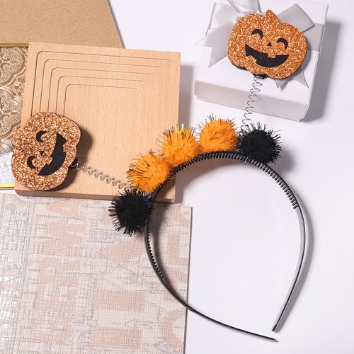 SeBneny Pumpkin Headband Halloween Hairband Pumpkin Head Bopper Glitter Orange Black Ball Halloween Hair Accessories for Women Girls