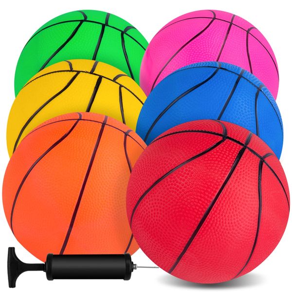 3 otters Mini Basketballs, 6 Pack 7.5 Inch Basketball Set with Pump Durable PVC Basketballs for Mini Basketball Hoop for Toddlers Kids Teenagers for Pool, Indoors, Outdoors Party Favors