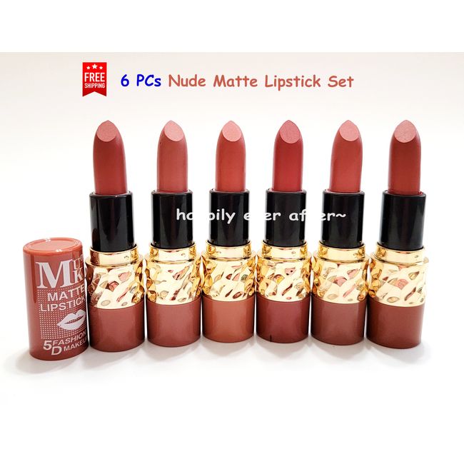 6 PCs MUK Matte Lipstick Set - 6 Nude Shade Long Lasting Matte Lipsticks, NEW