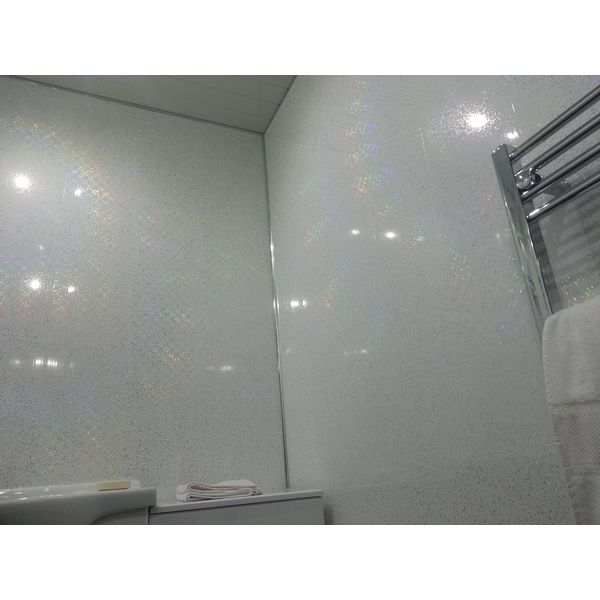 10 White Sparkle Diamond Effect PVC Bathroom Cladding Shower Wall Panels