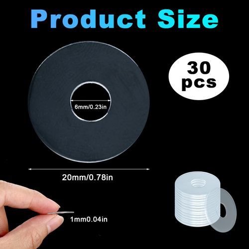 Teaaha 30PCS Clear Plastic Washers, Flat Washer Nylon Washers Spacers Clear Washer, Plastic Flat Washer Gasket for Wear Tear on Glass Shower Door Bathroom Towel Bars Water Plumbing (3/4 Inches)