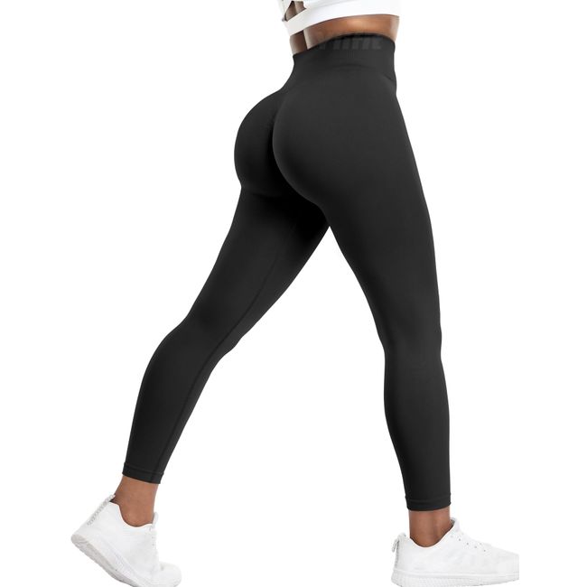 Yiifit Sport Leggings Damen Booty Scrunch Push Up High Waisted Nahtlose Gym Leggings Black X-Small