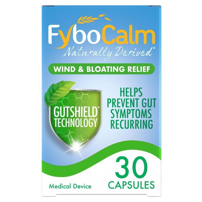 FyboCalm Wind & Bloating Relief, 30 Capsules, Abdominal Pain, Relief in 2 Hours, Gluten Free, Lactose Free, Relieve & Prevent Gut Symptoms Recurring, Soothe Strengthen & Restore