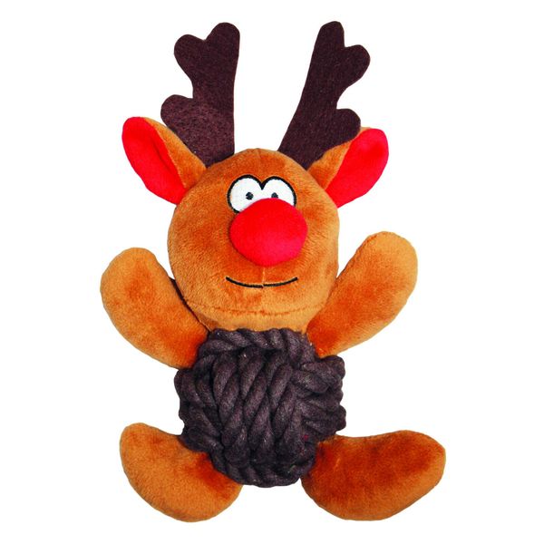 Happy Pet Holly & Robin Reindeer Knottie Rope and Plush, Squeaky Dog Toy