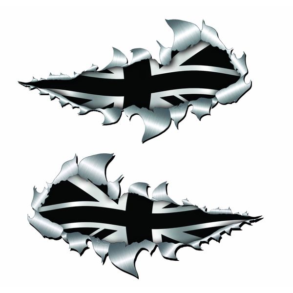 Large size Black Union Jack Flag Metal Rip Open Sticker