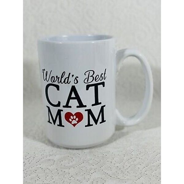 World’s Best CAT MOM Coffee Mug Tea Cup White Buddy Amber Anne Marie 16 fl oz