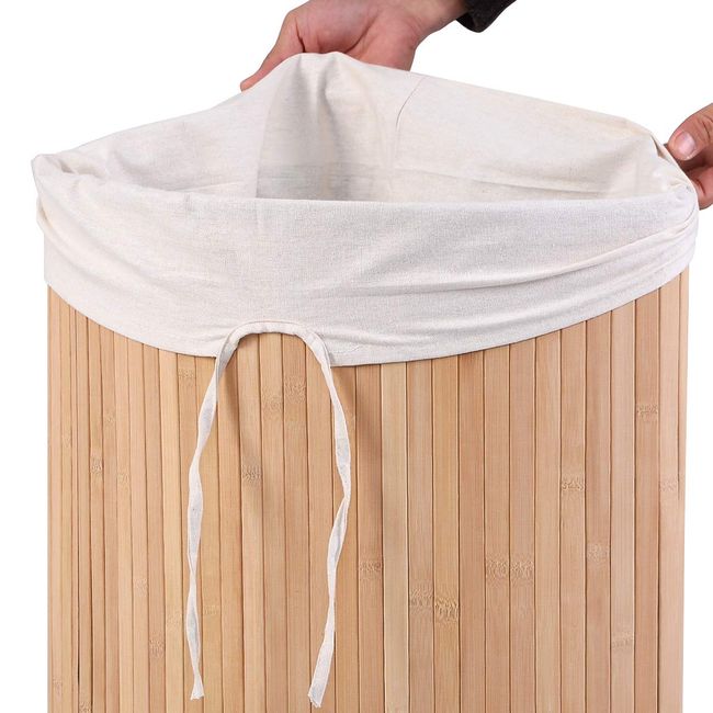 Goflame RNAB07QX3PJ85 goflame corner bamboo laundry hamper with lid and  removable liner, washing clothes basket storage bin with handle, suitable f